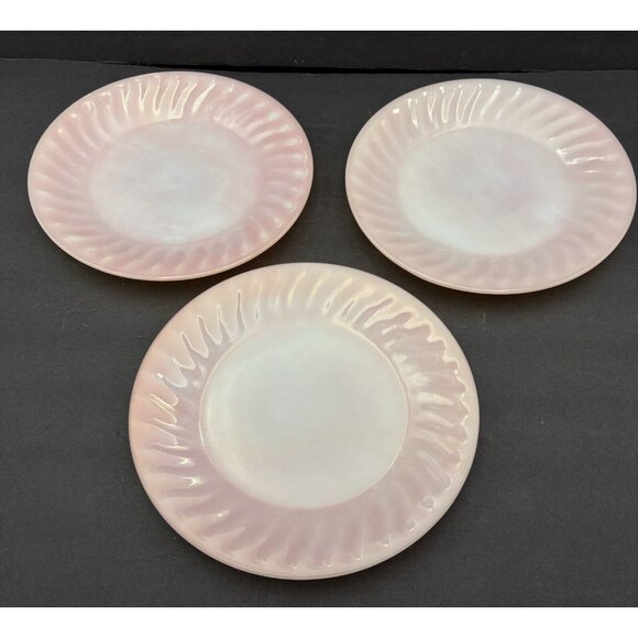 Set of 3 VTG 50s Fire King Pink‎ Swirl 9” Dinner Plates Ovenware Anchor Hocking - Picture 2 of 10